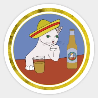 A cat Wearing a Sombrero and Drinking Sticker